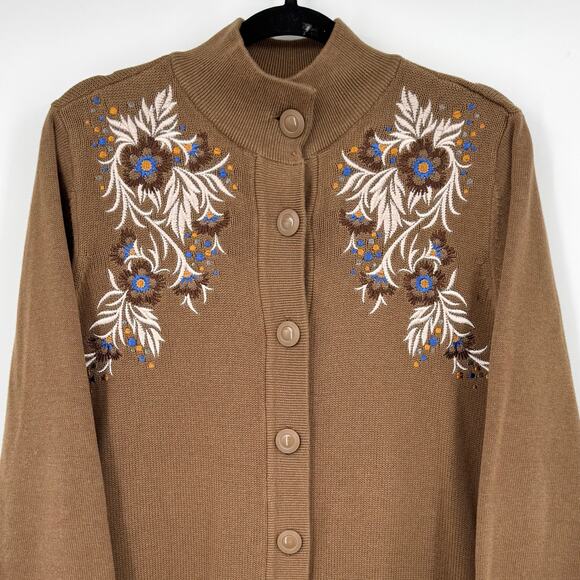 Bob Mackie Womens Floral Embroidered Button Front Cardigan M Grandma Autumn - Picture 2 of 11